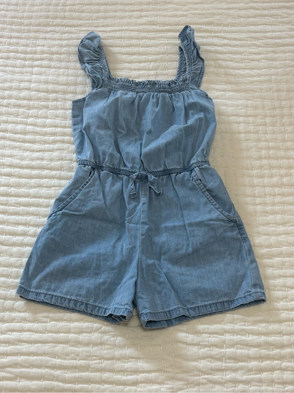 Cat & Jack Light Blue Denim Romper with Tie Waist